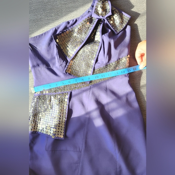 Karen Millen Asemetrical 1 Shoulder Purple Dress W/Bow+Sequin Details Silk US8 - Picture 7 of 11